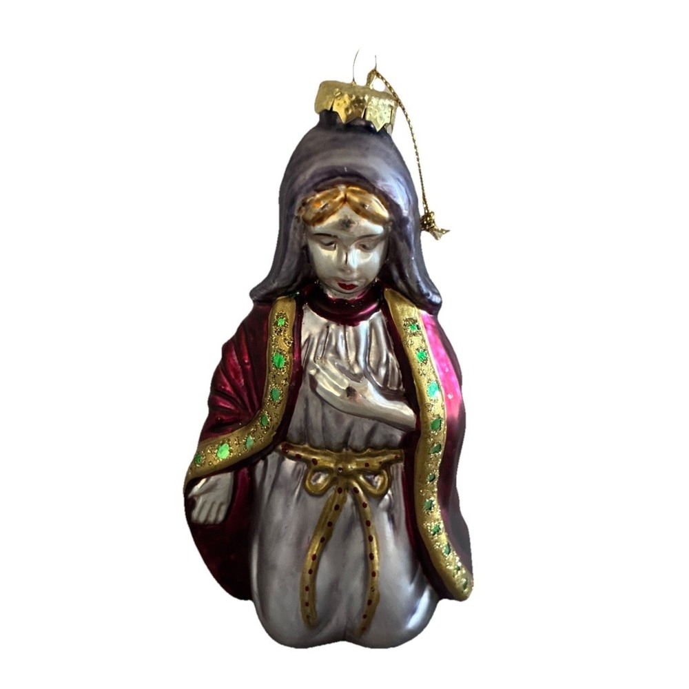 Virgin Mary Glass Ornament 5" Christmas Praying Collectible Decor